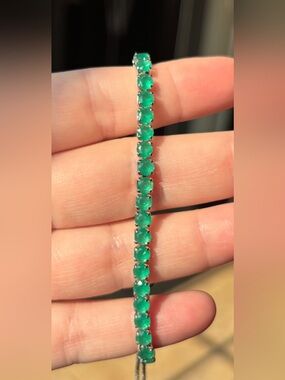 New Emerald Green Silver Tennis Adjustable Bracelet Fits ANY size wrist! 💚